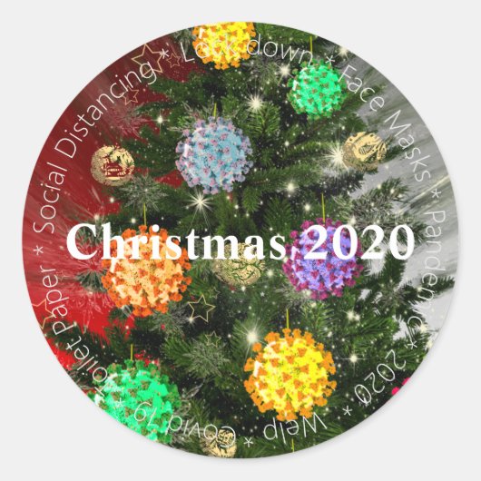 Covid Christmas 2020コビデ分子の装飾剤 ラウンドシール (正面)
