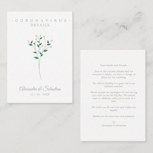 Covid Details Sophisticated Coral Elegant Branches エンクロージャーカード (正面/裏面)