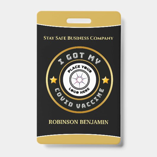 Covid Vaccine得 Businessロゴのパーソナライズ バッジ (正面)