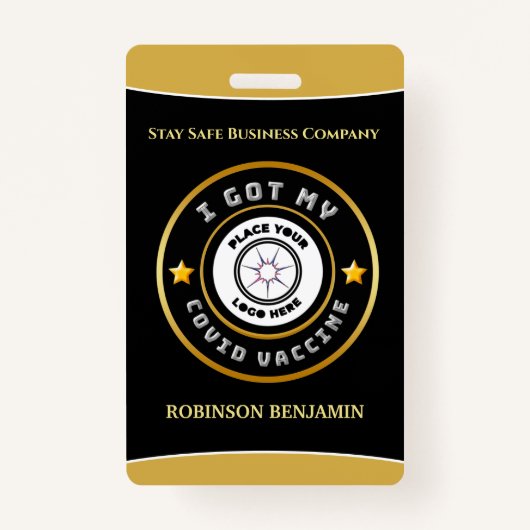 Covid Vaccine得 Businessロゴのパーソナライズ バッジ (正面)