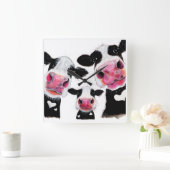 CoWプリント、アニマルプリント「 THe NoSeY CoWS 」 スクエア壁時計 (ホーム)