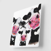 CoWプリント、アニマルプリント「 THe NoSeY CoWS 」 スクエア壁時計 (傾斜)