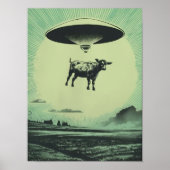 Cow Abduction Print Retro UFO Poster Alien Wall Ar ポスター (正面)
