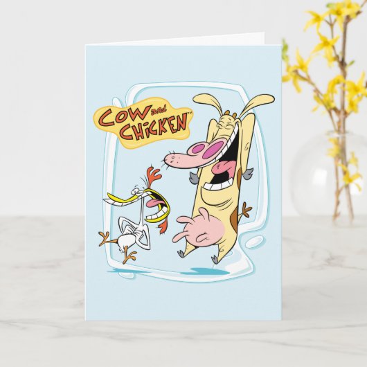 Cow and Chicken Laughing Graphic カード (黄色い花)