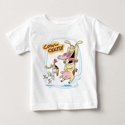 Cow and Chicken Laughing Graphic ベビーTシャツ (正面)