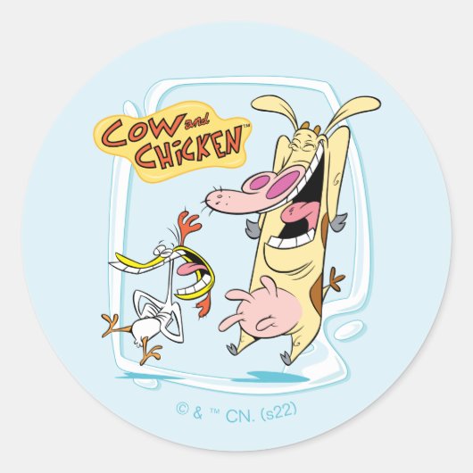 Cow and Chicken Laughing Graphic ラウンドシール (正面)