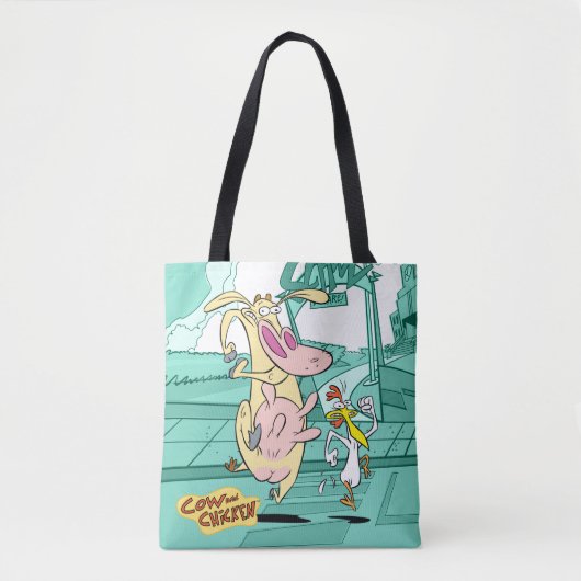 Cow and Chicken Running Graphic トートバッグ (正面)