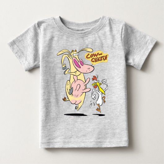 Cow and Chicken Running Graphic ベビーTシャツ (正面)