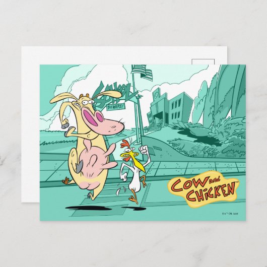 Cow and Chicken Running Graphic ポストカード (正面/裏面)
