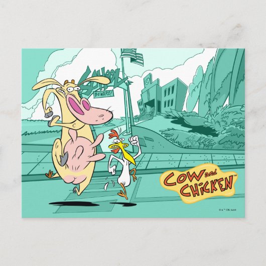 Cow and Chicken Running Graphic ポストカード (正面)