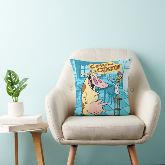 Cow and Chicken Smiling Graphic クッション (椅子)