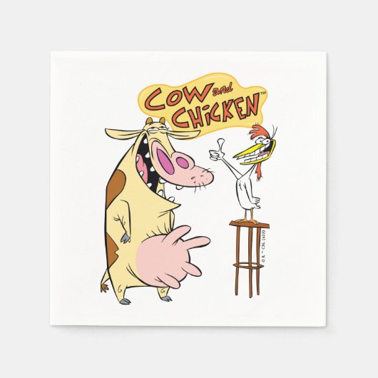 Cow and Chicken Smiling Graphic スタンダードカクテルナプキン (正面)