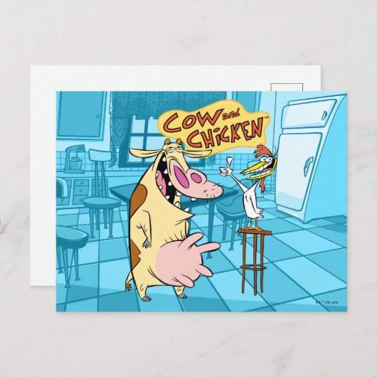 Cow and Chicken Smiling Graphic ポストカード (正面/裏面)