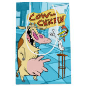 Cow and Chicken Smiling Graphic ミディアムペーパーバッグ (正面)