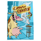 Cow and Chicken Smiling Graphic ミディアムペーパーバッグ (裏面)