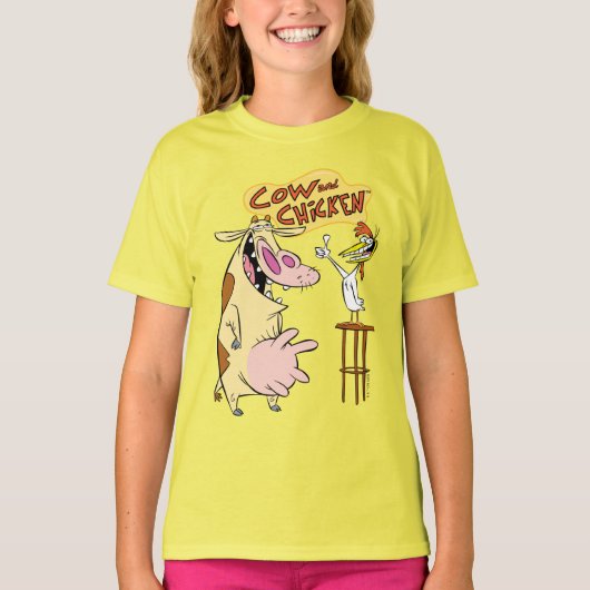 Cow and Chicken Smiling Graphic Tシャツ (正面)