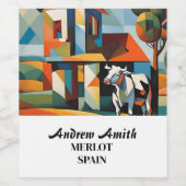 cow art cubism ワインラベル (シングルラベル)