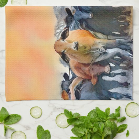 Cow Art Farm Style Rustic Tones Kitchen キッチンタオル (折り畳み)