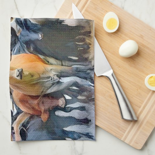 Cow Art Farm Style Rustic Tones Kitchen キッチンタオル (四つ折り)