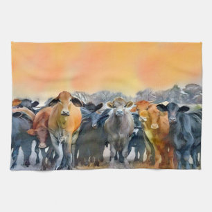 Cow Art Farm Style Rustic Tones Kitchen キッチンタオル