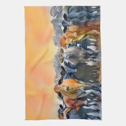 Cow Art Farm Style Rustic Tones Kitchen キッチンタオル (縦)