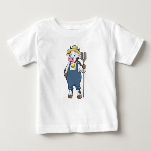 Cow as Farmer with Pitchfork ベビーTシャツ (正面)