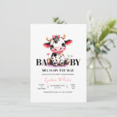 Cow Baby Shower Minimalist Pink Girl baby shower 招待状 (スタンド正面)