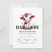 Cow Baby Shower Minimalist Pink Girl baby shower 招待状 (正面)