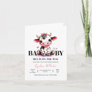 Cow Baby Shower Minimalist Pink Girl baby shower 招待状