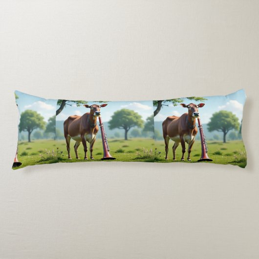 Cow & Bassoon Pasture Body Pillow – Whimsical Farm ボディピロー (正面)