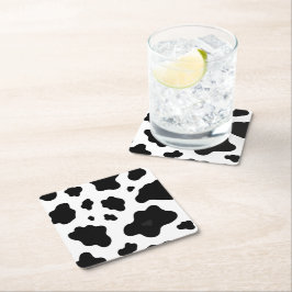Cow Black White Spots Fur スクエアペーパーコースター