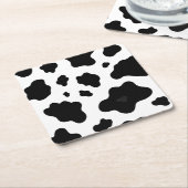 Cow Black White Spots Fur スクエアペーパーコースター (アングル)