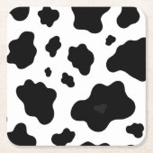 Cow Black White Spots Fur スクエアペーパーコースター (正面)