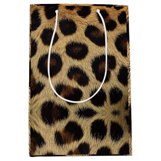 Cow Black White Spots Fur ミディアムペーパーバッグ (正面)