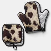 Cow Black White Spots Fur 鍋つかみ&鍋敷きセット (正面/裏面)