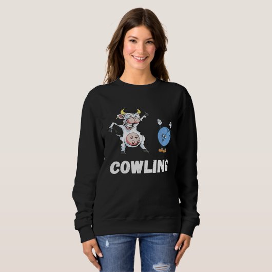 Cow Bowling Ball Bowler Strike Bowling Pin Funny B スウェットシャツ (正面フル)