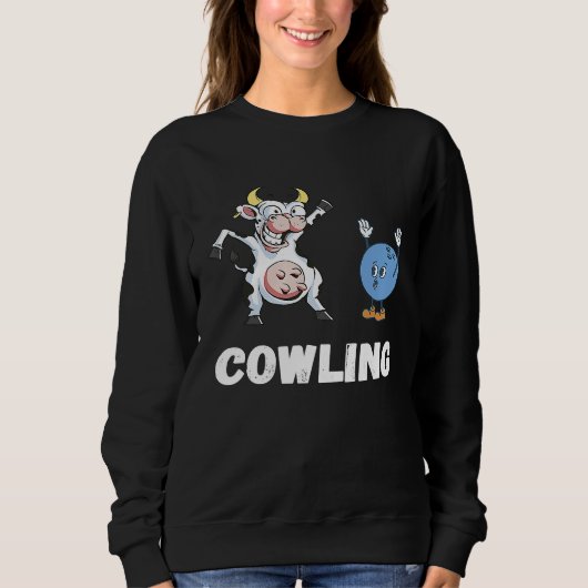 Cow Bowling Ball Bowler Strike Bowling Pin Funny B スウェットシャツ (正面)