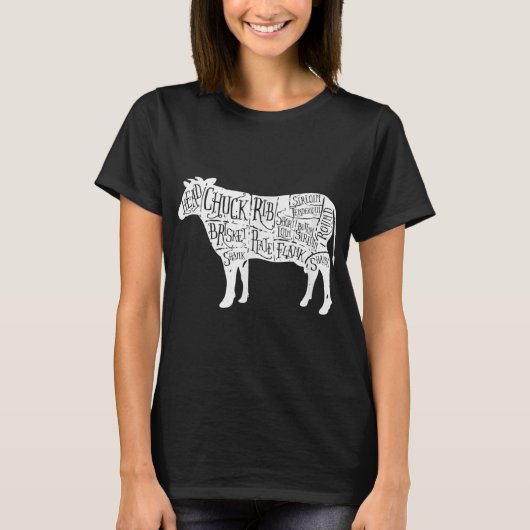 Cow Butchers Beef Cuts Diagram Tシャツ (正面)