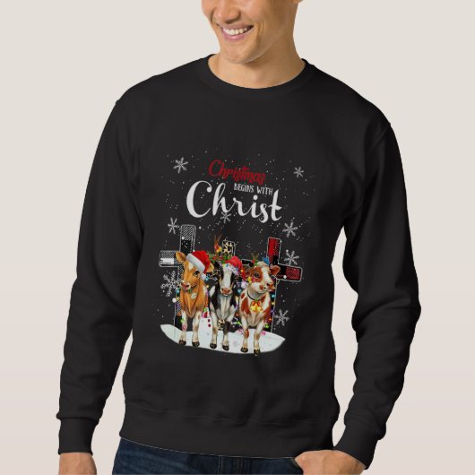 Cow Christmas Begins With Christ Cow  Christmas スウェットシャツ (正面)