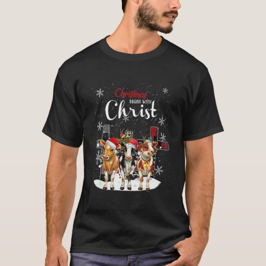 Cow Christmas Begins With Christ Cow  Christmas Tシャツ (正面)