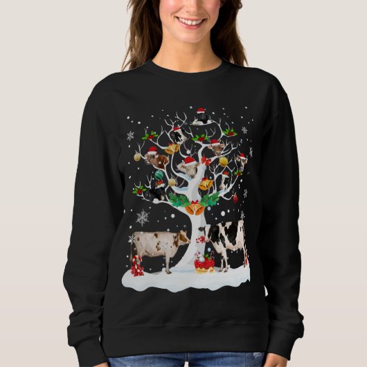 Cow Christmas On Winter Tree Goat Lover Matching P スウェットシャツ (正面)