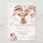 Cow Country Western Cowboy Pink Bow Baby Shower 招待状 (正面)