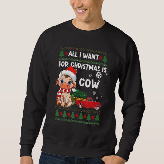 Cow  Cute Cow Santa Hat Ugly Christmas Sweater スウェットシャツ (正面)