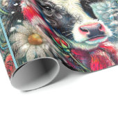 Cow Dreaming of Warmer Times Floral Decoupage ラッピングペーパー (ロールコーナー)