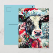 Cow Dreaming of Warmer Times Floral Personalized ポストカード (正面/裏面)