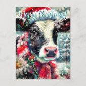 Cow Dreaming of Warmer Times Floral Personalized ポストカード (正面)