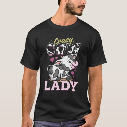 Cow Farm Animals Crazy Cow Lady Tシャツ (正面)