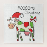 Cow Funny Cartoon Christmas Holiday ジグソーパズル<br><div class="desc">Wish all of your friends down on the farm a Moooorry Christmas with this funny and festive cow Christmas cartoon!   It's the perfect way to wish your family and friends a Happy Holiday season!</div>