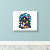 Cow & Haunted Barn キャンバスプリント (インサイチュ (ウッドフロア))