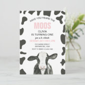 Cow Have you Heard Moos ピンクのチェックの誕生日 招待状 (スタンド正面)